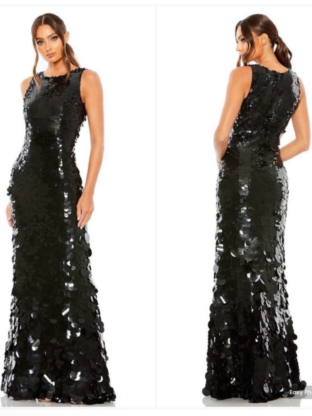 NWT Mac‎ Duggal 5959 Maxi Sleeveless Disc Sequin Gown 8 Black Disco $998 Dress